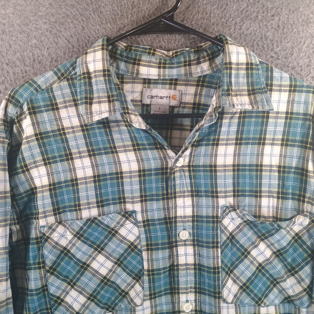 Carhartt Midweight Chambray Shirt Mens Size XL Dark Gray Plaid Pockets S254 - Picture 2 of 10